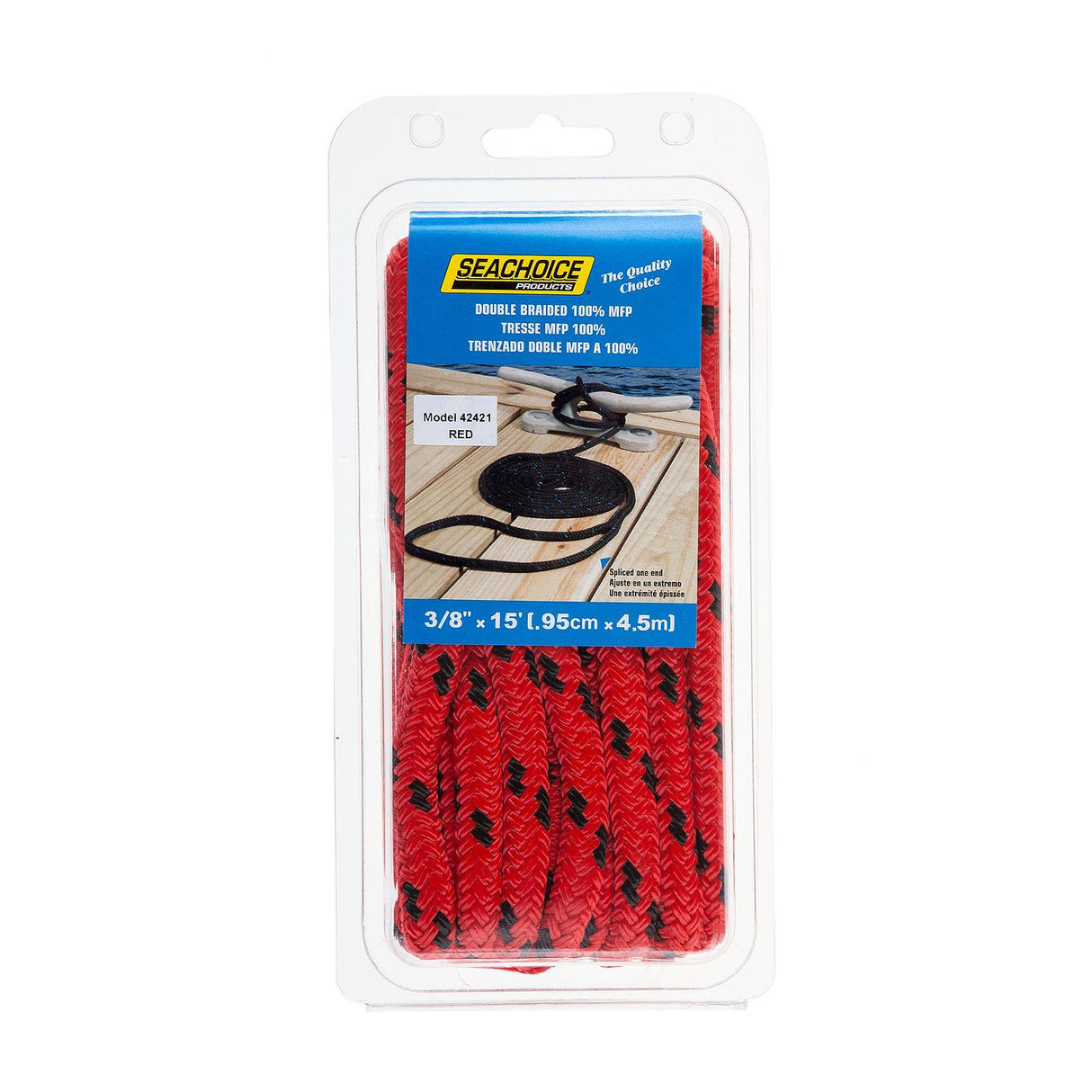 Seachoice Double Braided Dock Rope for Boating - 100% MFP Dock Line, â -Inch x 15 Feet, Red with Black Tracer - 42421 - official Seachoice product image 5