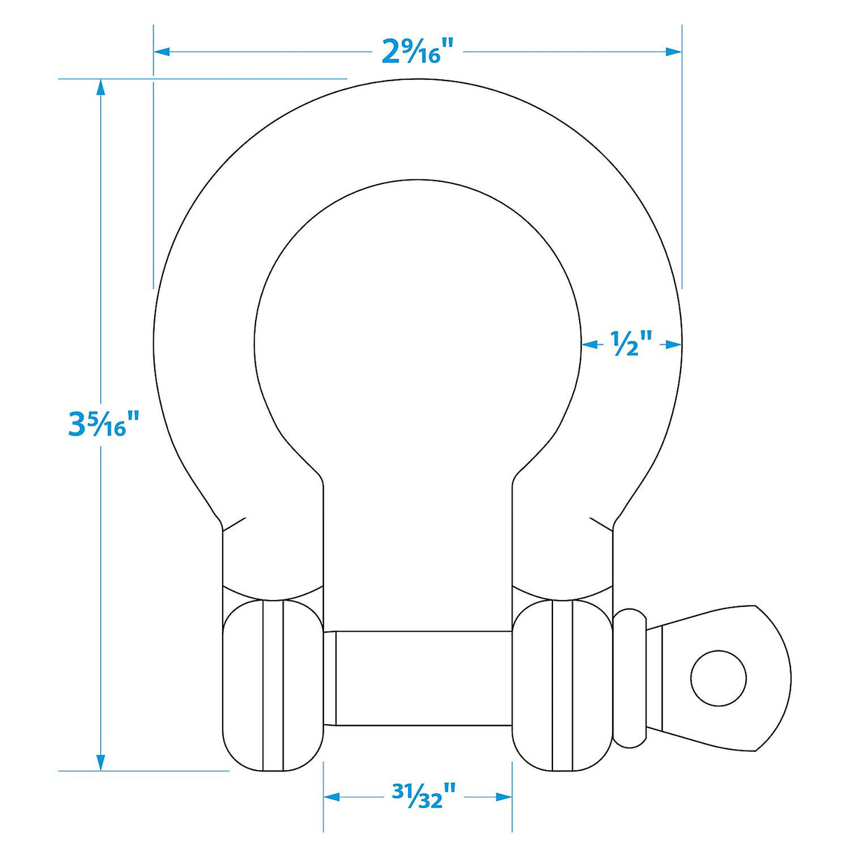 Seachoice Stainless Steel Anchor Shackle, 1/2 in., 2,000 Lbs. Max Load - 43201