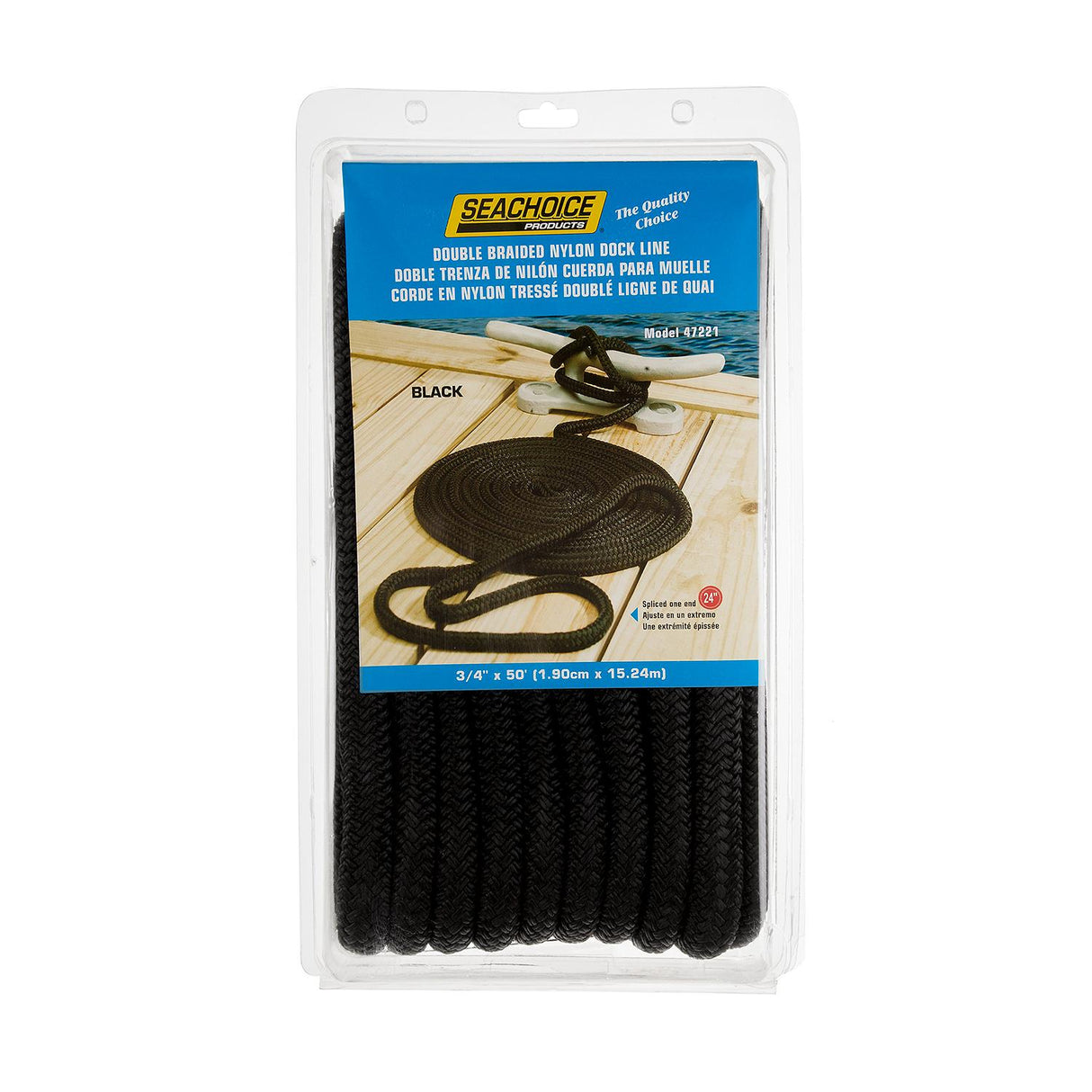 Seachoice 47221 Double-Braid Nylon Dock Line w/ Eye Splice, Pre-Shrunk, Heat Stabilized, 3/4 In. X 50 Ft., Black - 47221 - official Seachoice product image 5