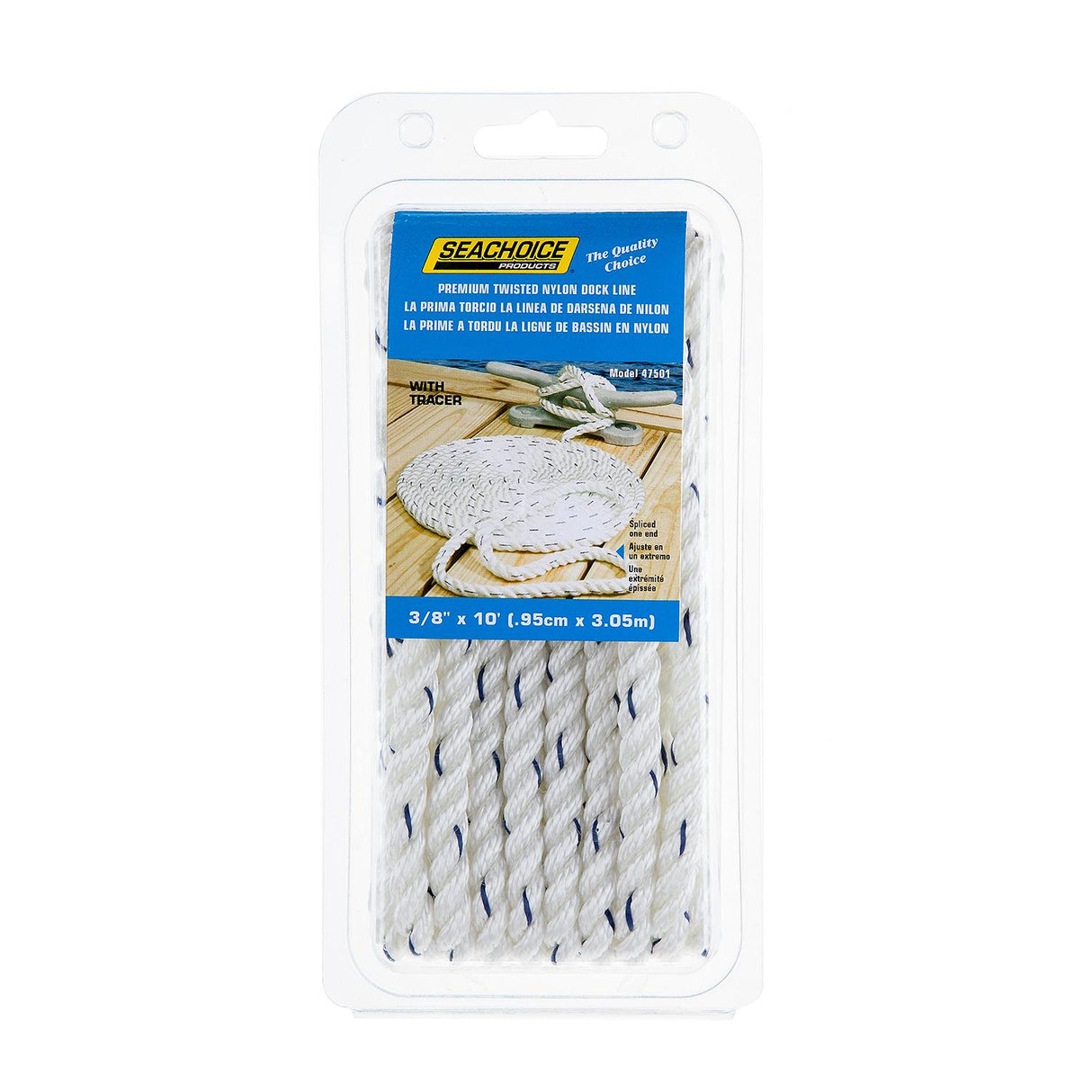 Seachoice Premium 3-Strand Twisted Nylon Dock Line With Tracer, White w/Blue Tracer, 3/8-Inch x 10 Feet, 10-Inch Eye Splice - 47501 - official Seachoice product image 5