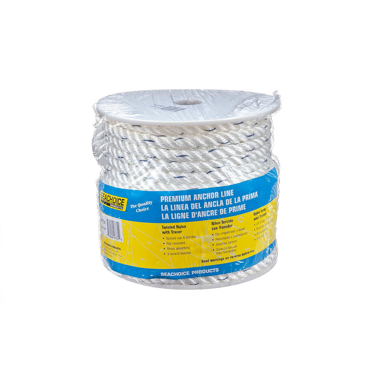 Seachoice 47731 Boat Anchor Line Rope, 3-Strand Twisted, Nylon, White/Blue, 1/2 in. X 100 Ft. - 47731