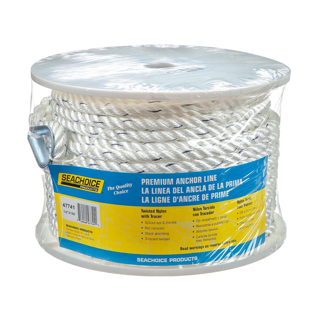 Seachoice 47741 Boat Anchor Line Rope, 3-Strand Twisted, Nylon, White/Blue, 1/2 in. X 150 Ft. - 47741 - official Seachoice product image 5