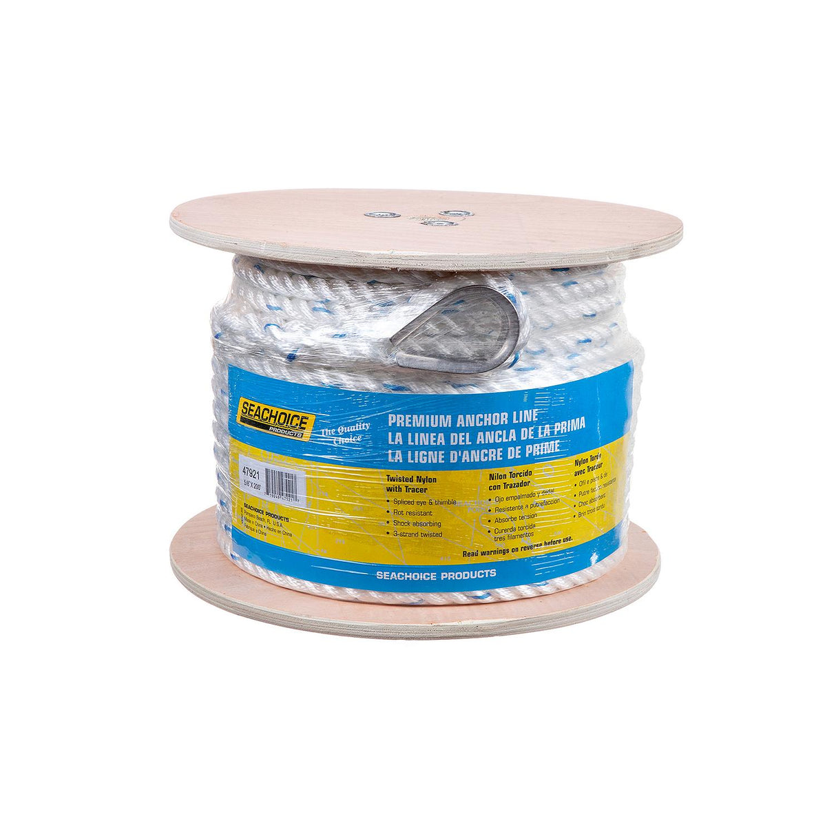 Seachoice 47921 Boat Anchor Line Rope, 3-Strand Twisted, Nylon, White/Blue, 5/8 in. X 200 Ft. - 47921 - official Seachoice product image 4