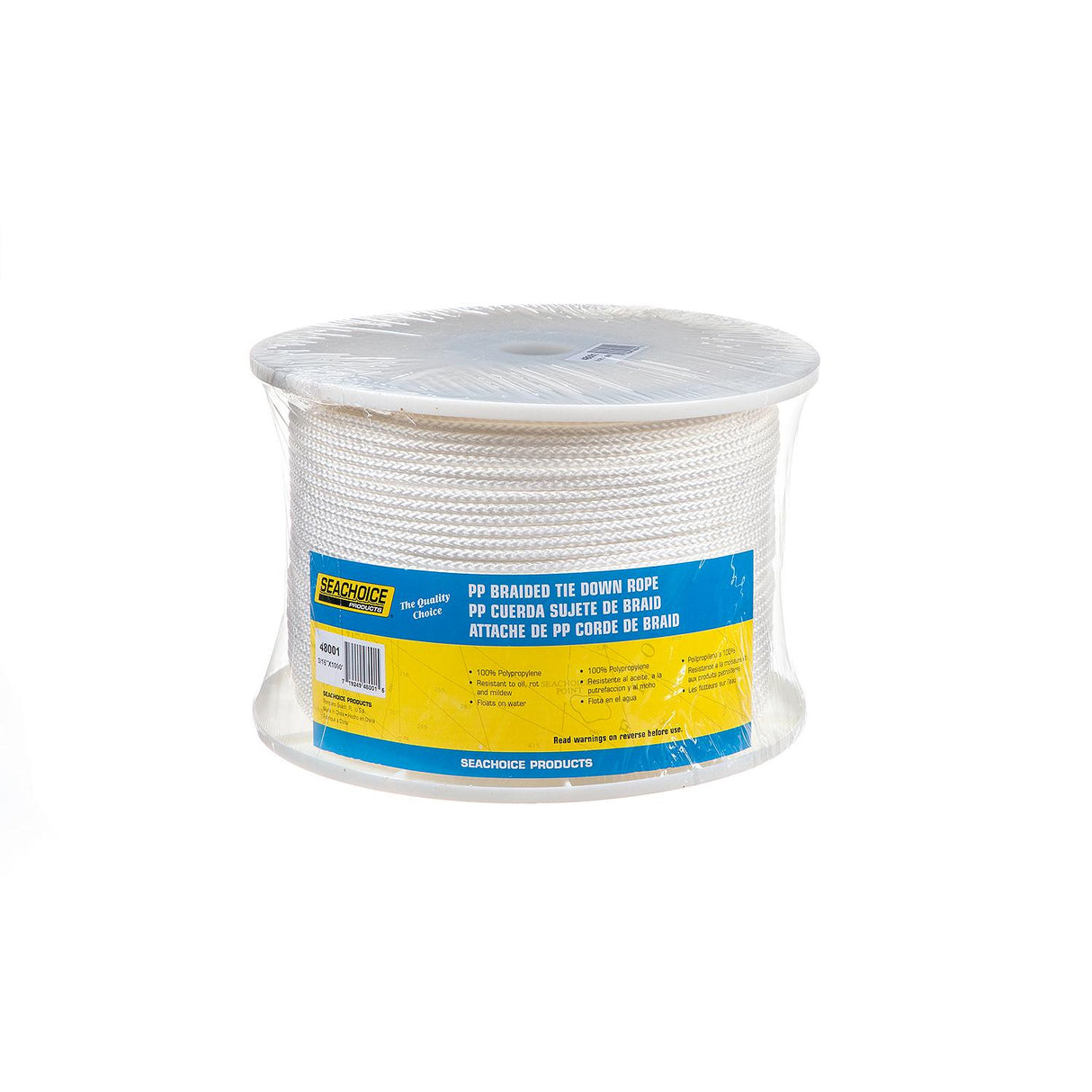 Seachoice Boat Tie Down Cord, White, 3/16 in. X 1,000 Ft., 600 Lbs. Tensile Strength, 8-Strand Braided Polypropylene - 48001