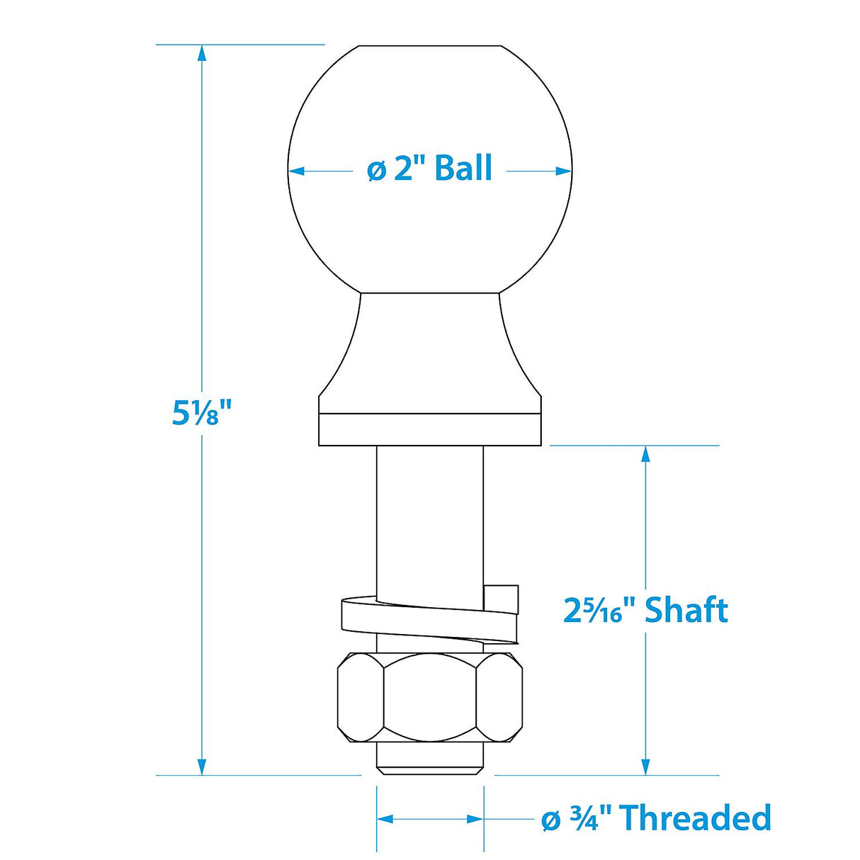 Seachoice Trailer Ball, 2 in., 3/4 X 2-5/16 in. Shank, 3,500 Lb. Capacity, Chrome Finish - 51331 - official Seachoice product image 4
