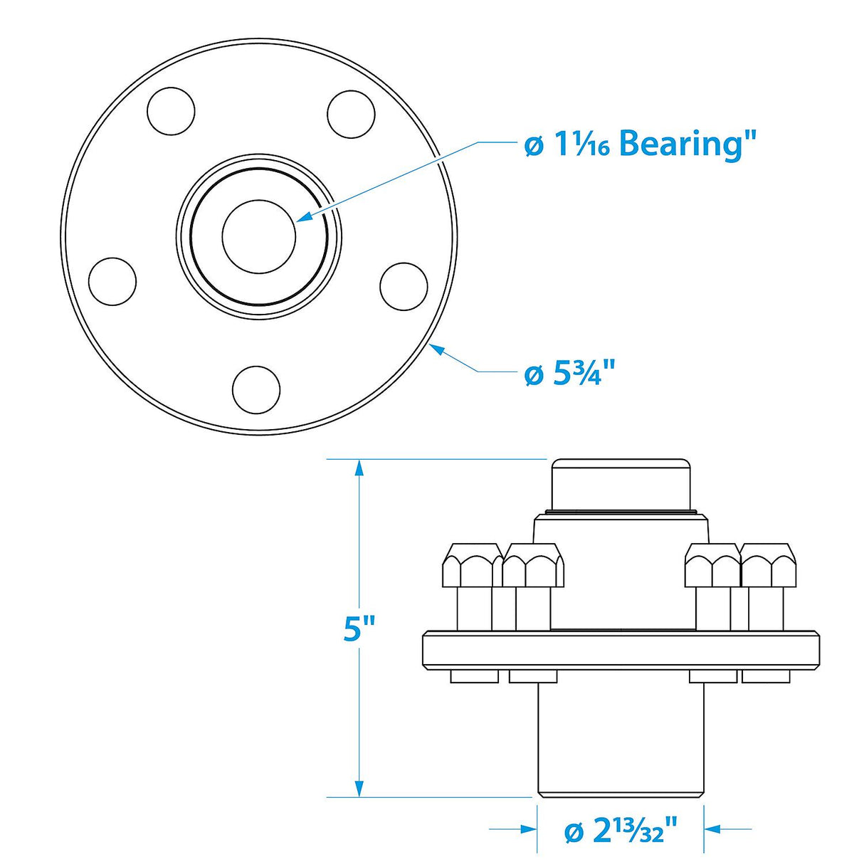 Seachoice 53061 Trailer Wheel Hub, 1.25 in. Axle, 5 Lug, Galvanized, Pregreased - K08-448-SC - official Seachoice product image 3
