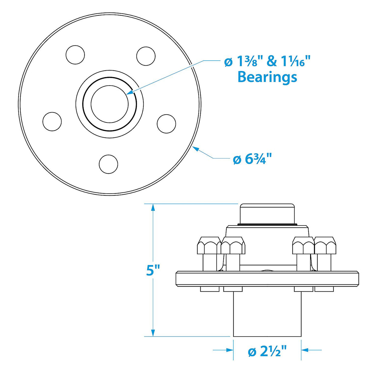 Seachoice 53101 Trailer Wheel Hub, 1-3/8 In. X 1-1/16 In. Axle, 5 Lug, Galvanized, Pregreased - K08-436-SA - official Seachoice product image 5