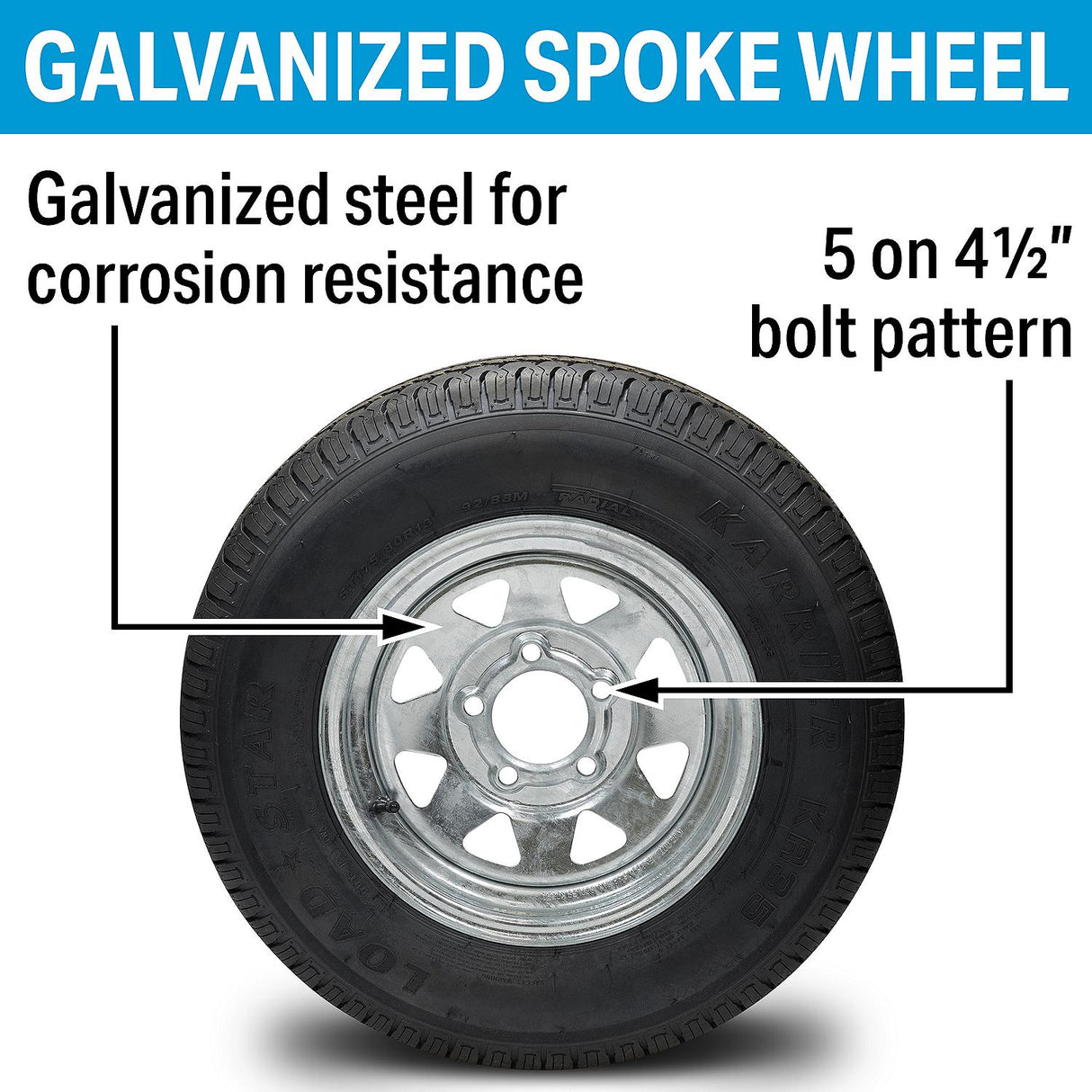 Seachoice Products Seachoice 53401 ST175/80R13C/5H KR35 13" Galvanized Spoke, 5-Lug on 4-1/2" Radial Tire & Wheel Assembly - 39262 - official Seachoice product image 3