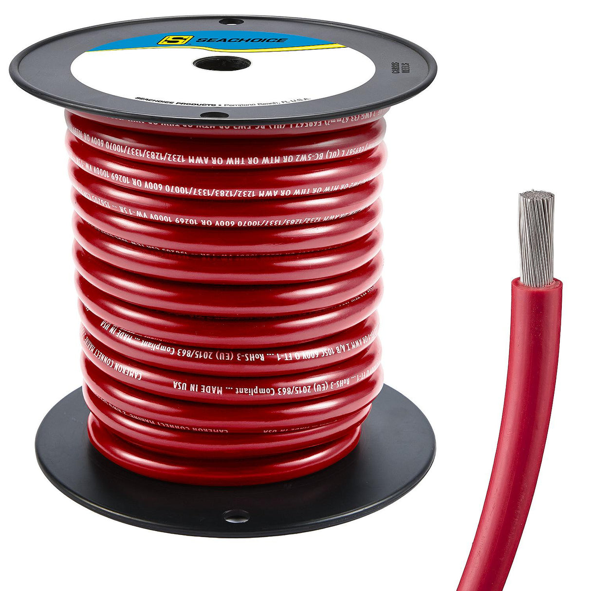 Seachoice 63037 Tinned Copper Marine Wire, 4 AWG, Red, 50' - 4TC-RED-BATTERY-50 - official Seachoice product image 7