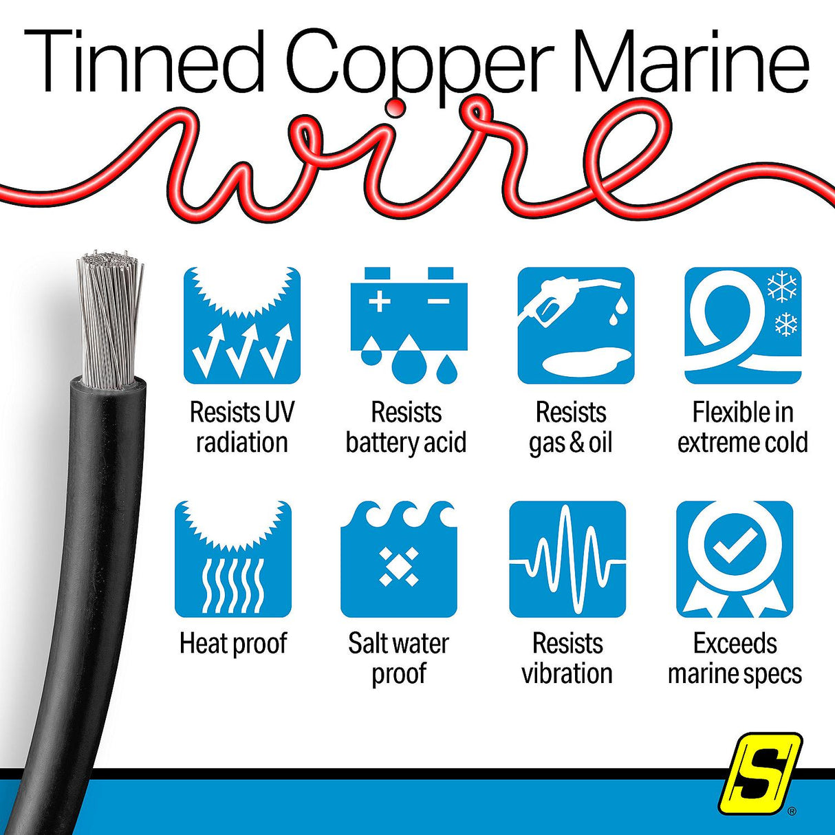 Seachoice 63051 Tinned Copper Marine Wire, 8 AWG, Black, 100' - 8TC-BLACK-100 - official Seachoice product image 6