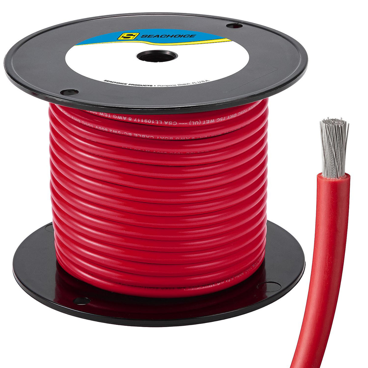 Seachoice 63053 Tinned Copper Marine Wire, 8 AWG, Red, 100' - 8TC-RED-100 - official Seachoice product image 3