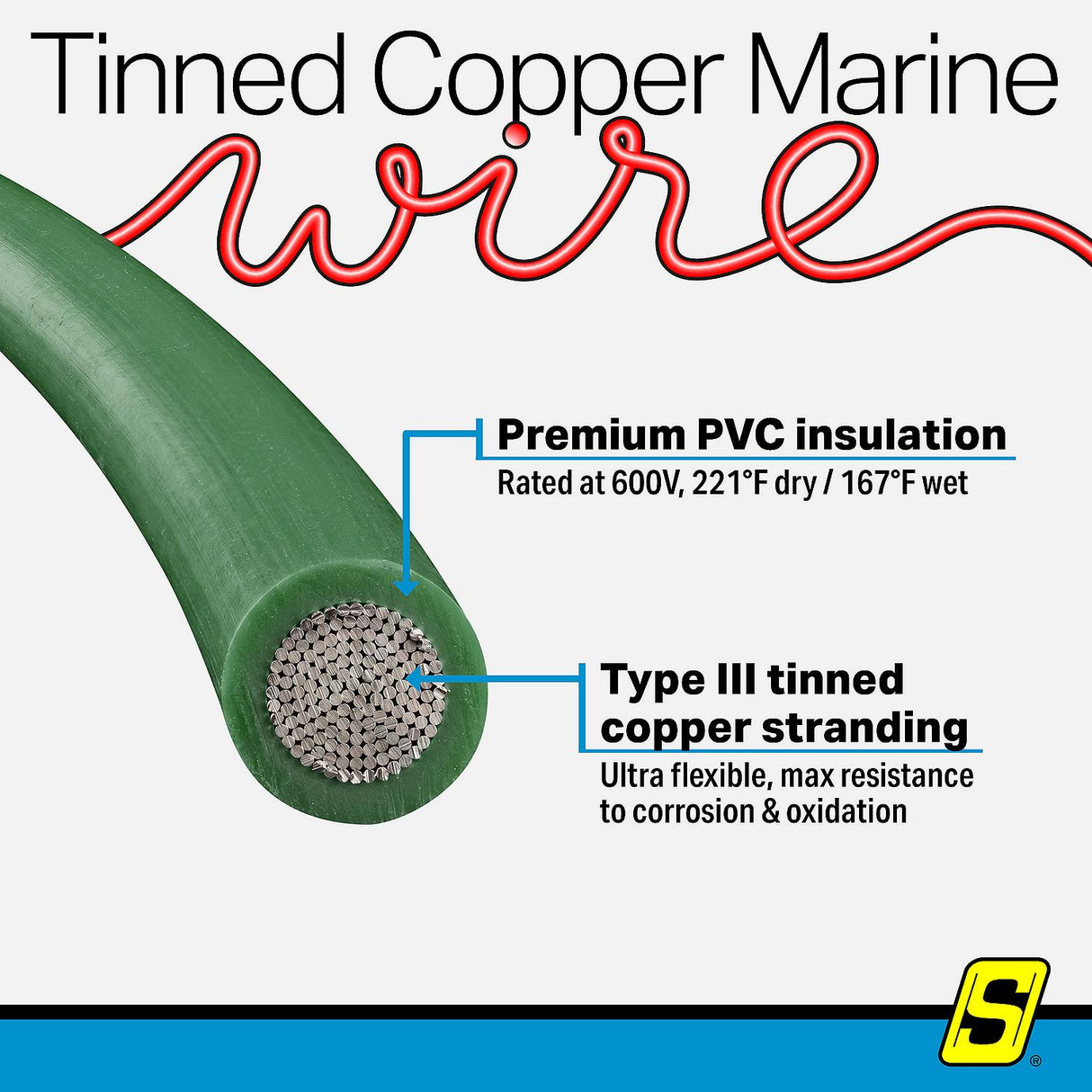 Seachoice 63056 Tinned Copper Marine Wire, 8 AWG, Green, 100' - 8TC-GREEN-100 - official Seachoice product image 7