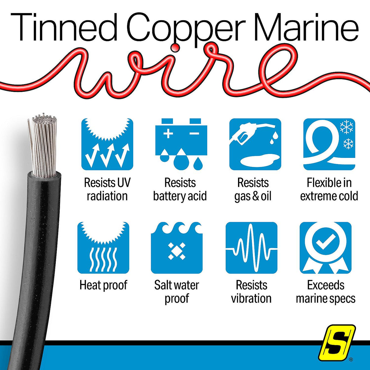 Seachoice 63063 Tinned Copper Marine Wire, 10 AWG, Black, 250' - 10TC-BLACK-250 - official Seachoice product image 4