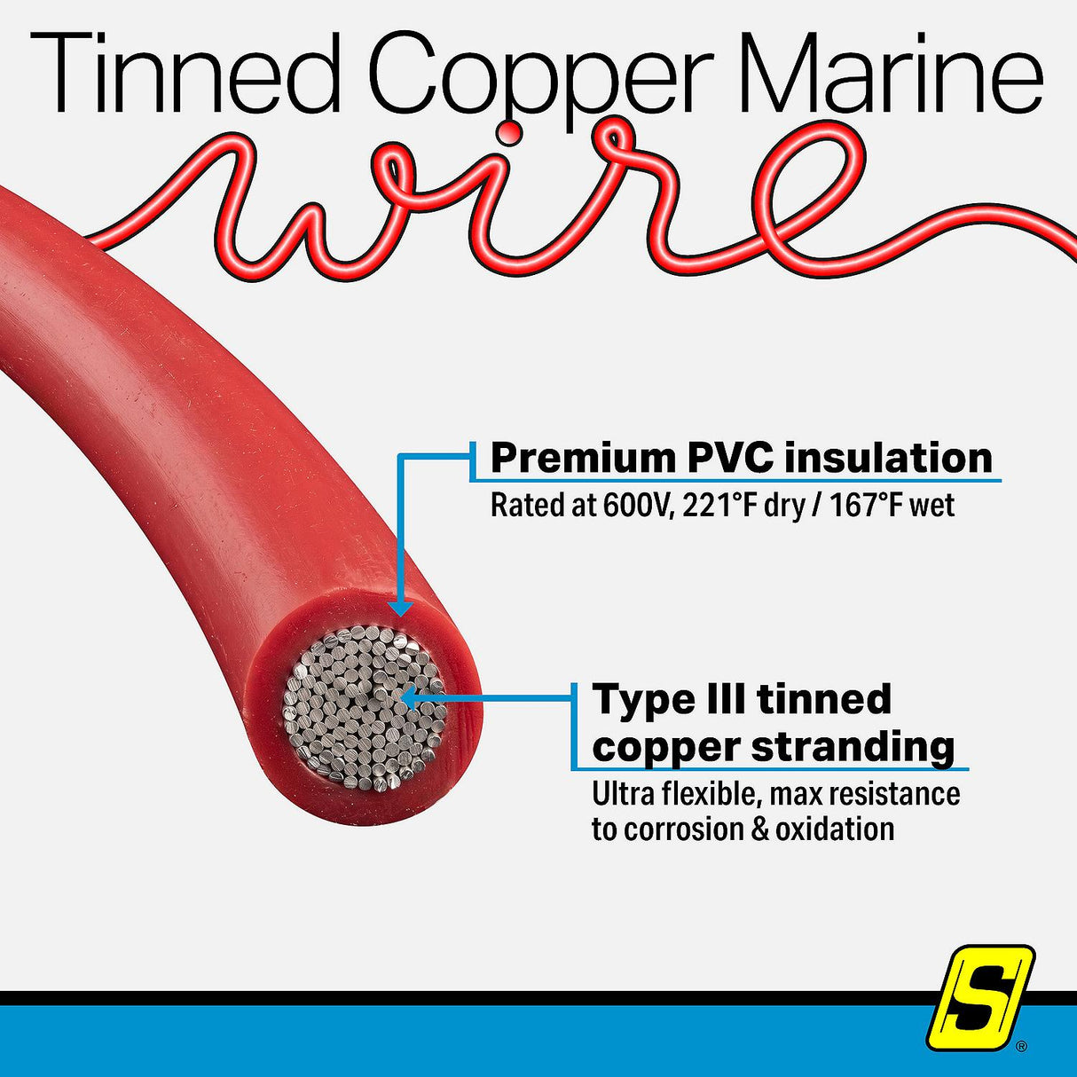 Seachoice 63064 Tinned Copper Marine Wire, 10 AWG, Red, 100' - 10TC-RED-100 - official Seachoice product image 8