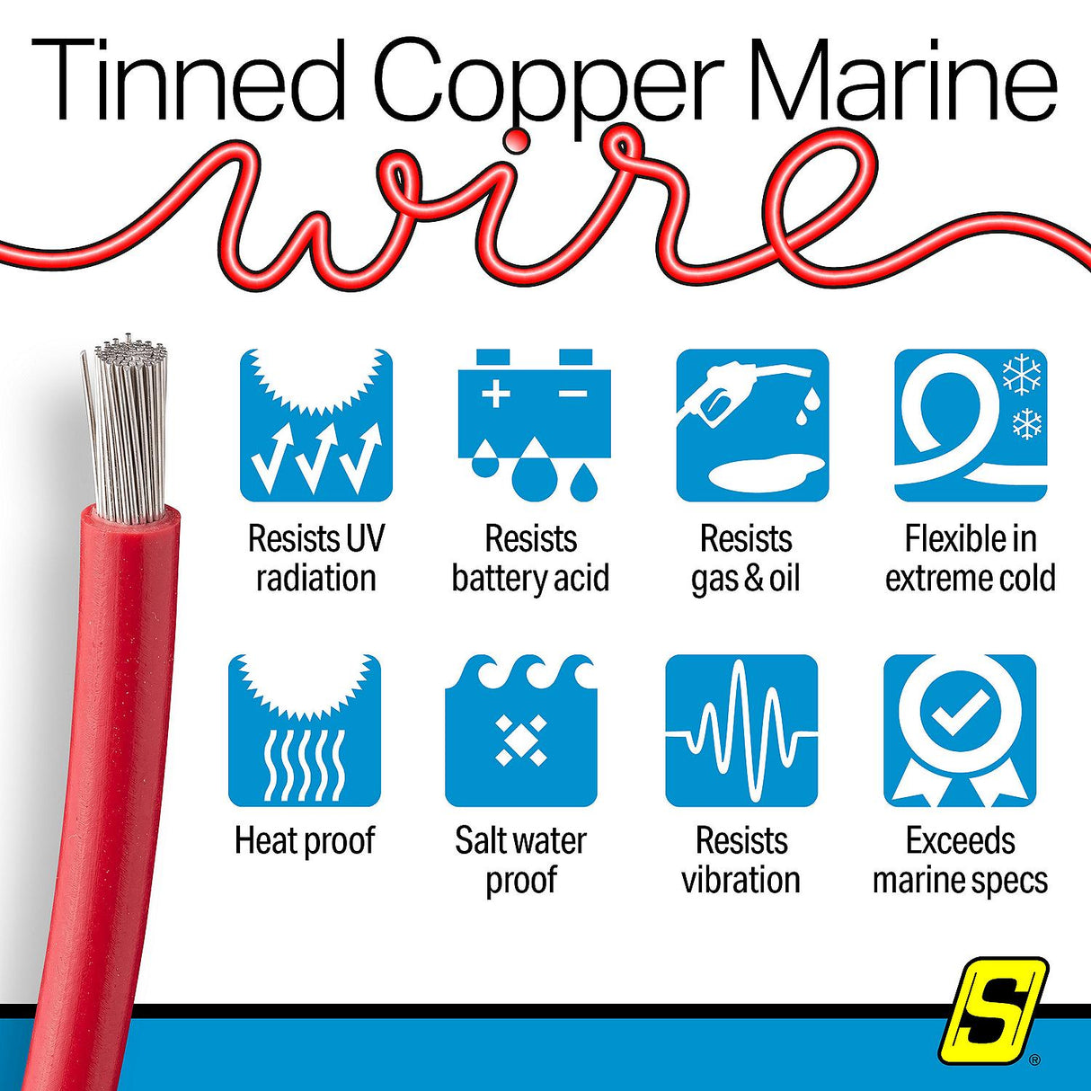 Seachoice 63066 Tinned Copper Marine Wire, 10 AWG, Red, 250' - 10TC-RED-250 - official Seachoice product image 7
