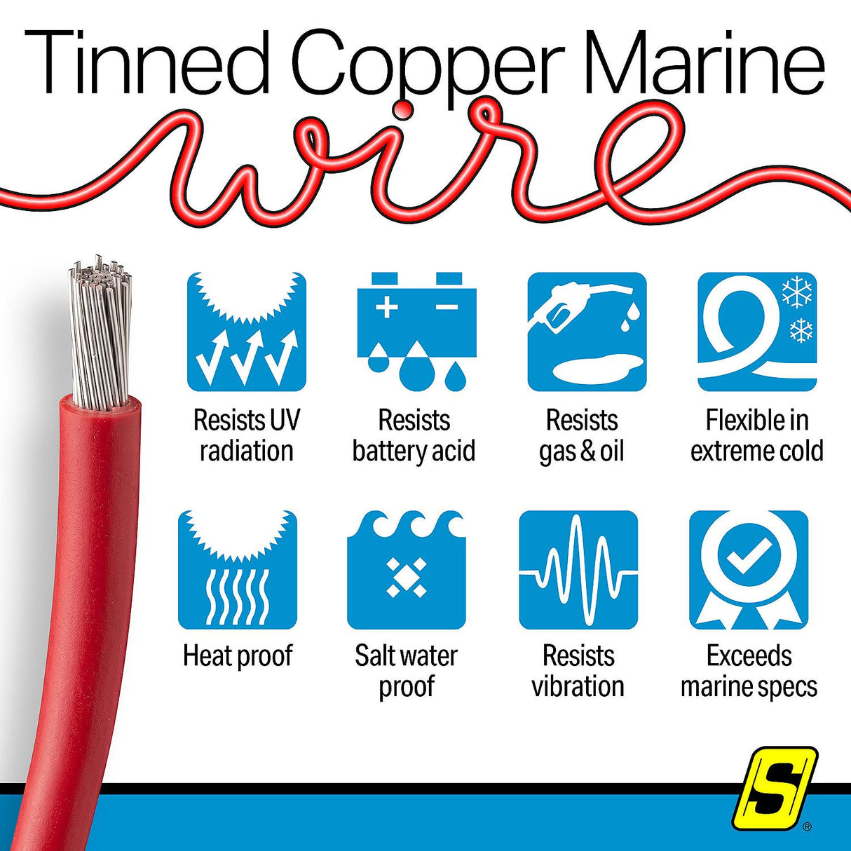 Seachoice 63086 Tinned Copper Marine Wire, 12 AWG, Red, 250' - 12TC-RED-250 - official Seachoice product image 4