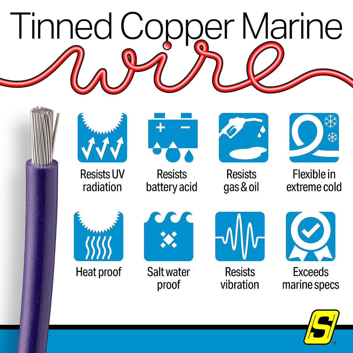 Seachoice 63117 Tinned Copper Marine Wire, 14 AWG, Purple, 100' - 14TC-PURPLE-100 - official Seachoice product image 7