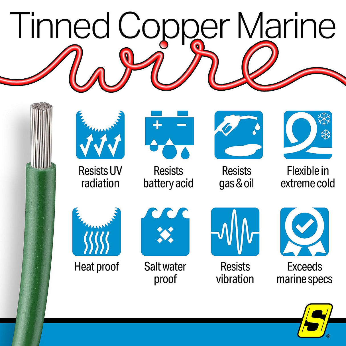 Seachoice 63128 Tinned Copper Marine Wire, 16 AWG, Green, 100' - 16TC-GREEN-100 - official Seachoice product image 4