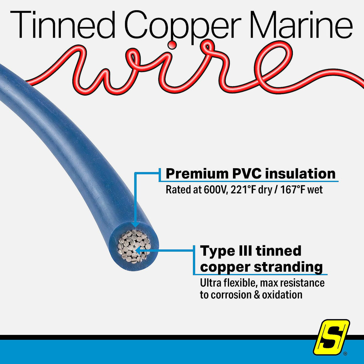 Seachoice 63131 Tinned Copper Marine Wire, 16 AWG, Dark Blue, 100' - 16TC-BLUE-100 - official Seachoice product image 4
