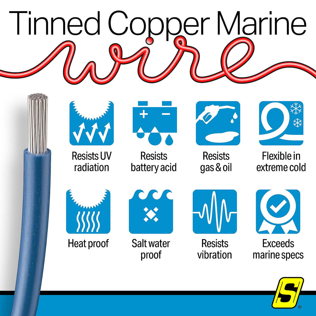 Seachoice 63131 Tinned Copper Marine Wire, 16 AWG, Dark Blue, 100' - 16TC-BLUE-100 - official Seachoice product image 3