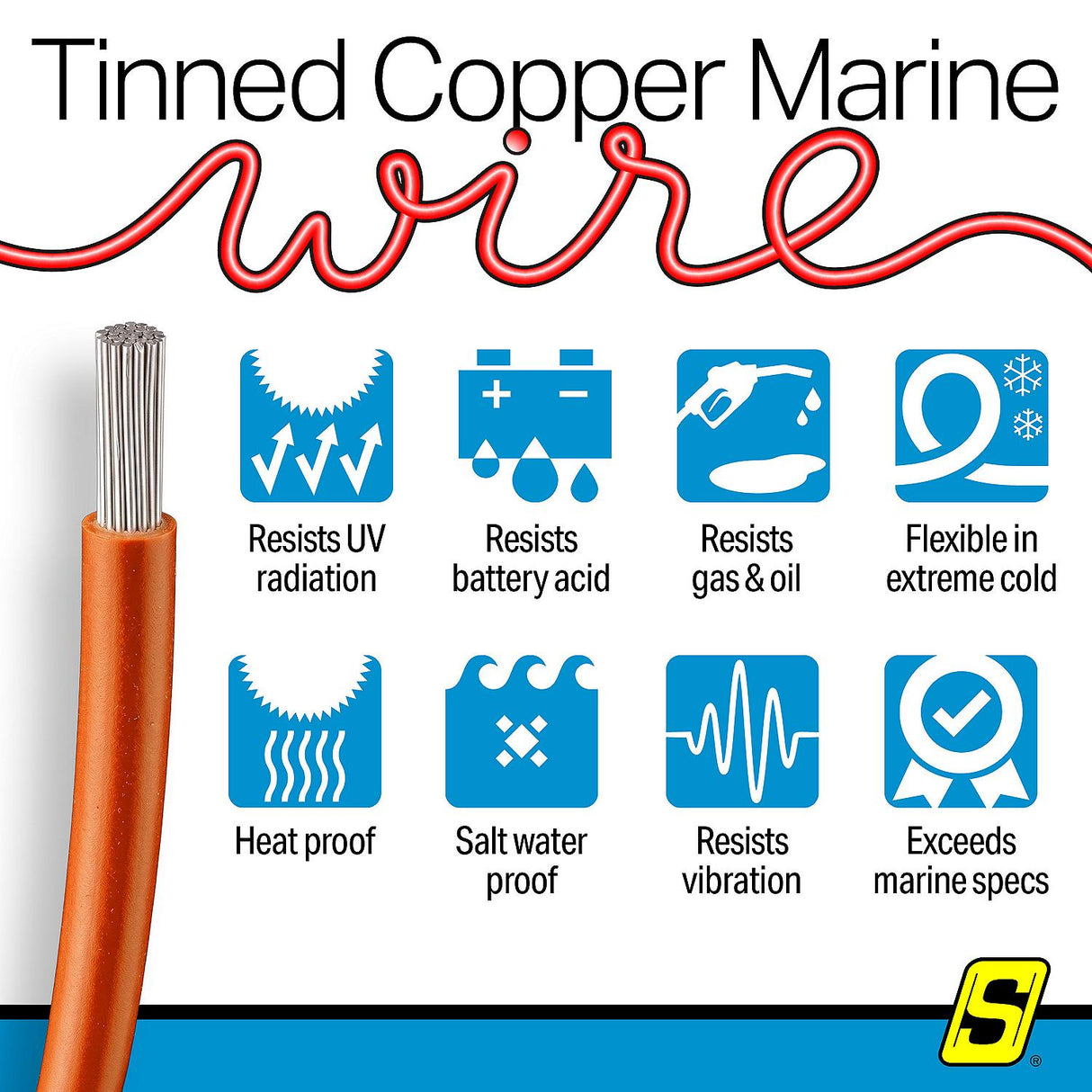 Seachoice 63136 Tinned Copper Marine Wire, 16 AWG, Orange, 100' - 16TC-ORANGE-100 - official Seachoice product image 8
