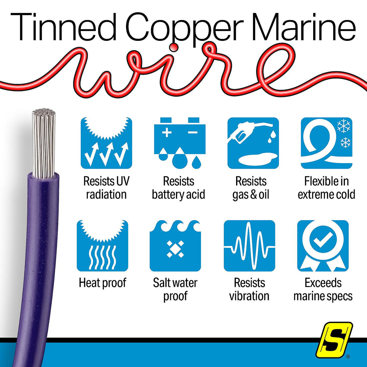 Seachoice 63137 Tinned Copper Marine Wire, 16 AWG, Purple, 100' - 16TC-PURPLE-100 - official Seachoice product image 3