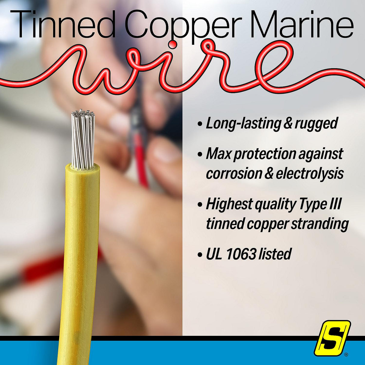 Seachoice 63144 Tinned Copper Marine Wire, 18 AWG, Yellow, 100' - 18TC-YELLOW-100 - official Seachoice product image 4