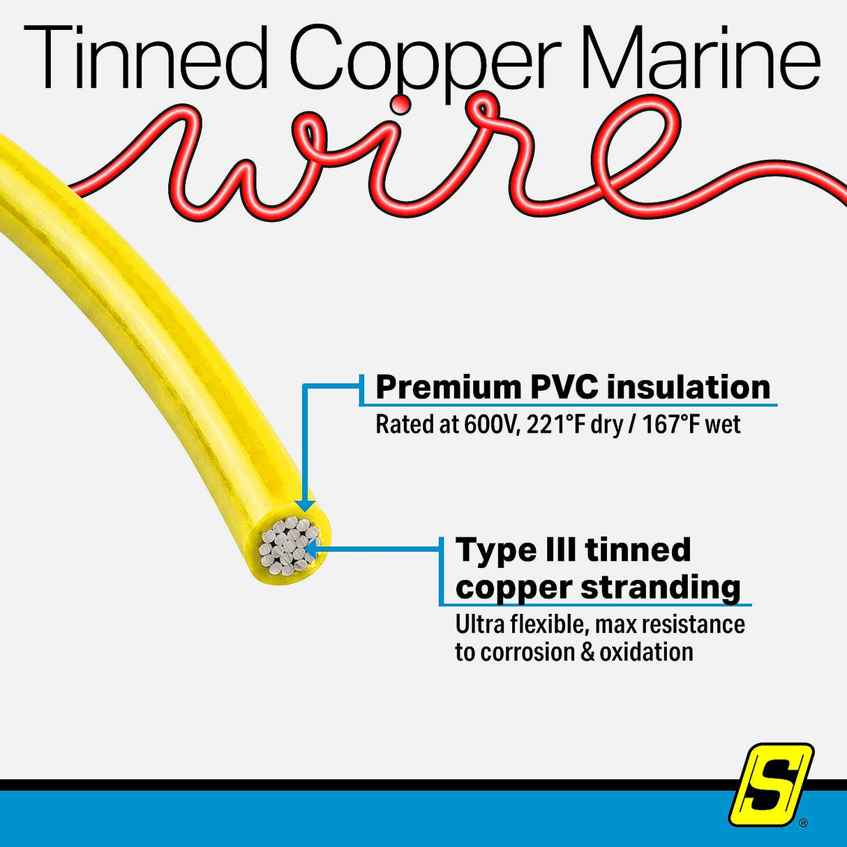 Seachoice 63144 Tinned Copper Marine Wire, 18 AWG, Yellow, 100' - 18TC-YELLOW-100 - official Seachoice product image 7