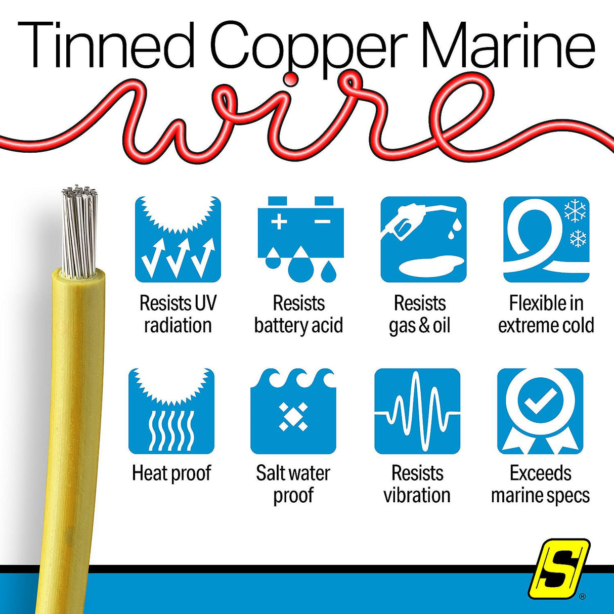 Seachoice 63144 Tinned Copper Marine Wire, 18 AWG, Yellow, 100' - 18TC-YELLOW-100 - official Seachoice product image 3