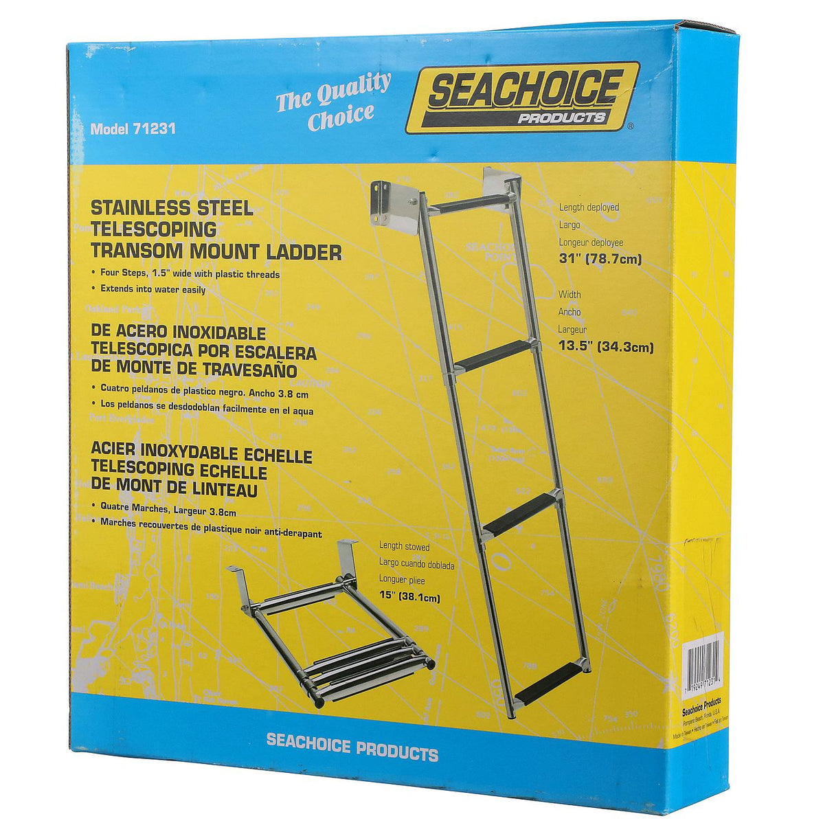 Seachoice Telescoping Transom Mount Ladder, Stainless Steel, 4 Steps, 300 Lb. Capacity - 71231 - official Seachoice product image 5