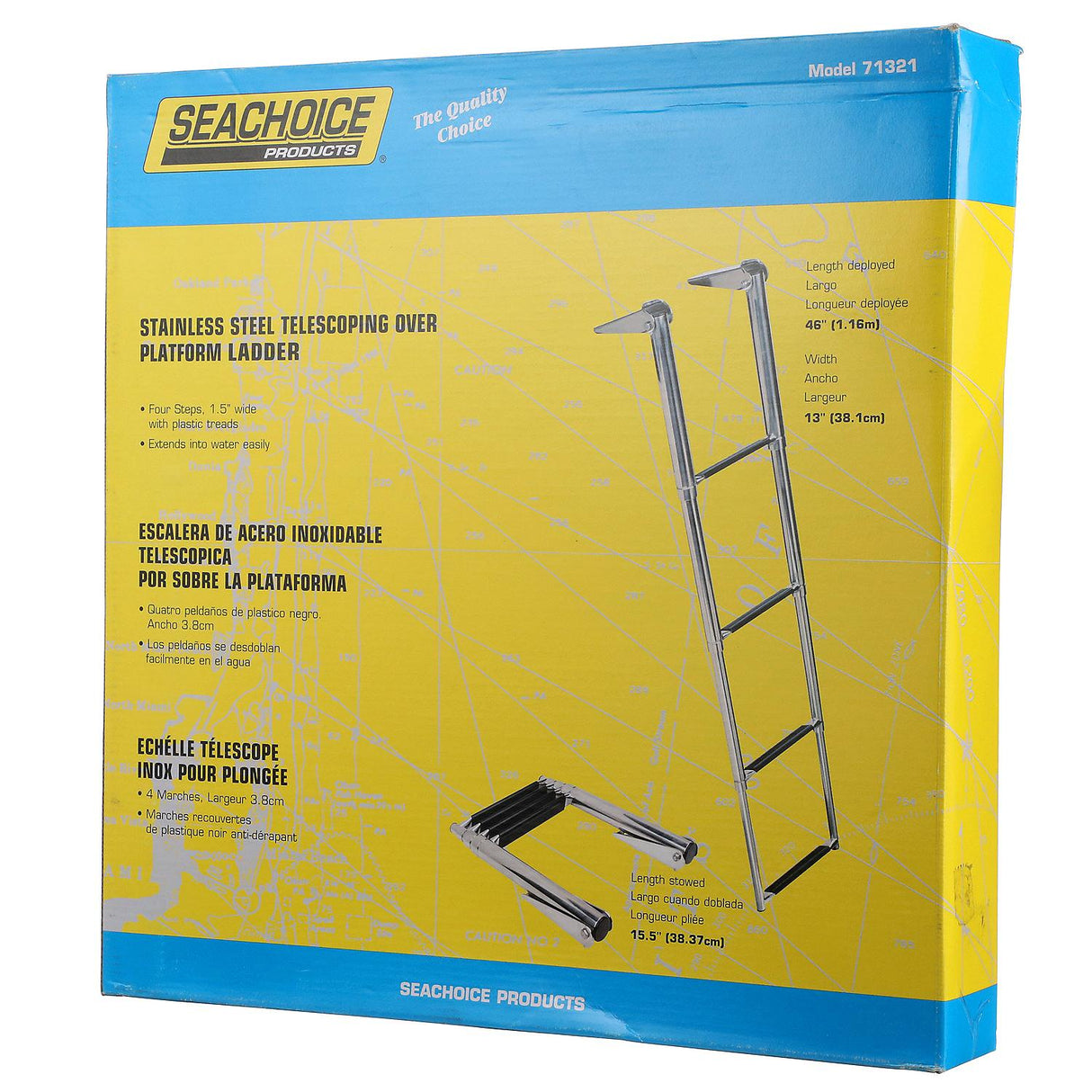 Seachoice 71321 Top Mount Telescoping Ladder for Universal Swim Platform, Stainless Steel Tubing, 4 Step, Ladder Only - 71321