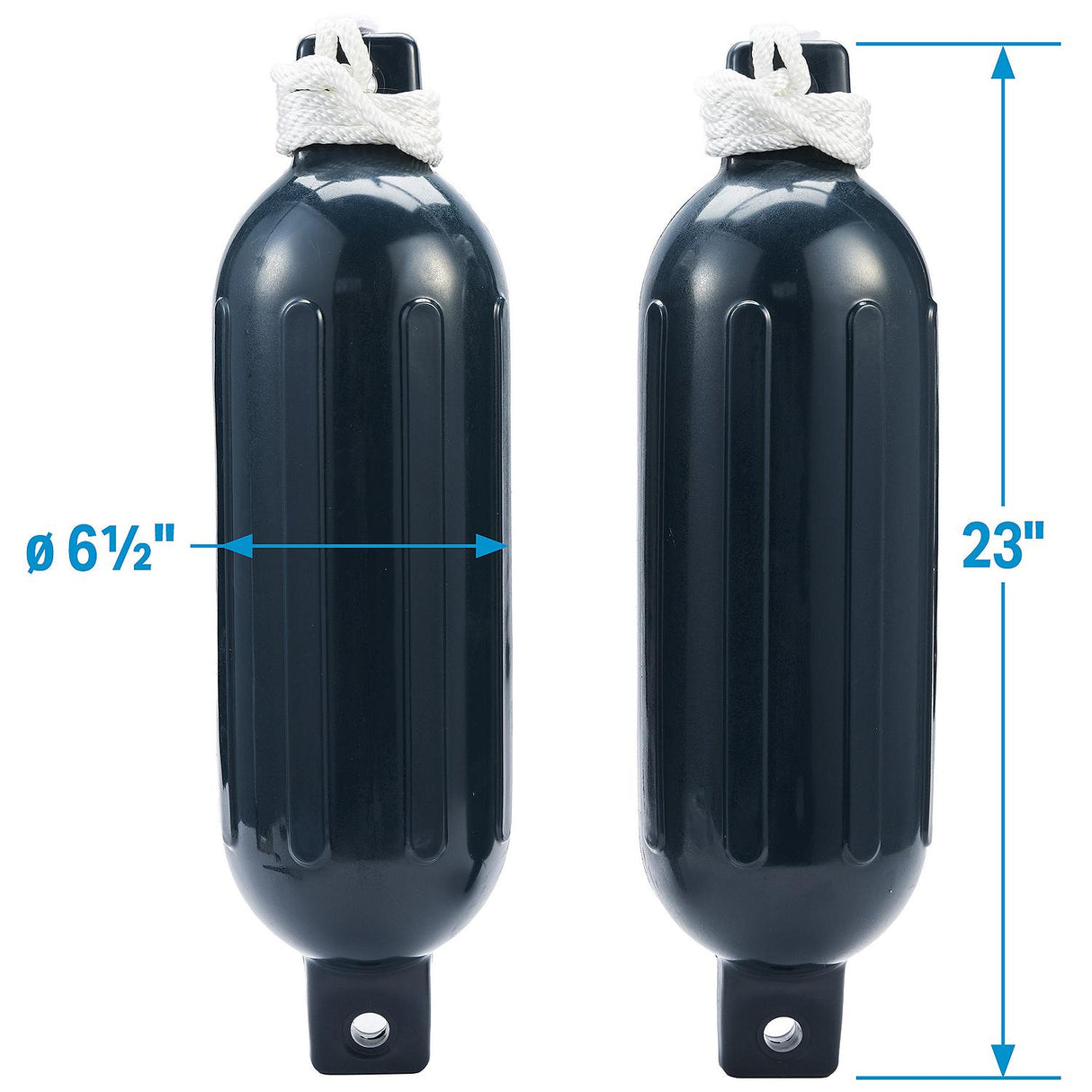 Seachoice 79273 Twin Eye Ribbed Fender Kit (Includes 2 6.5" x 23" Blue Fenders and 2 Matching 3/8 x 5' Fender Lines) - DE77232S - official Seachoice product image 3