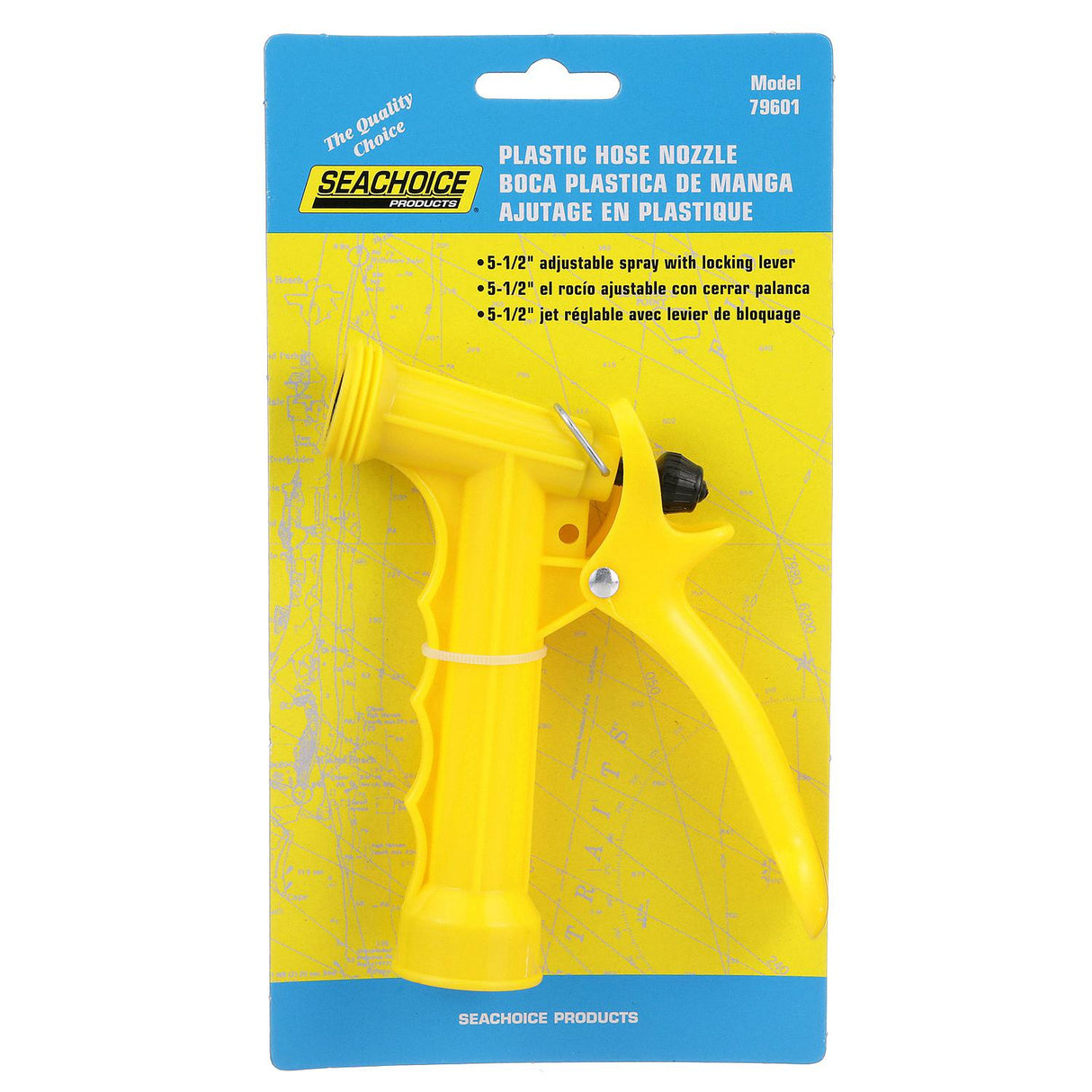 Seachoice 79601 Plastic Hose Nozzle w/ Locking Spray Lever and Stainless Steel Return Spring, Yellow, 5-1/2 In. - 79601