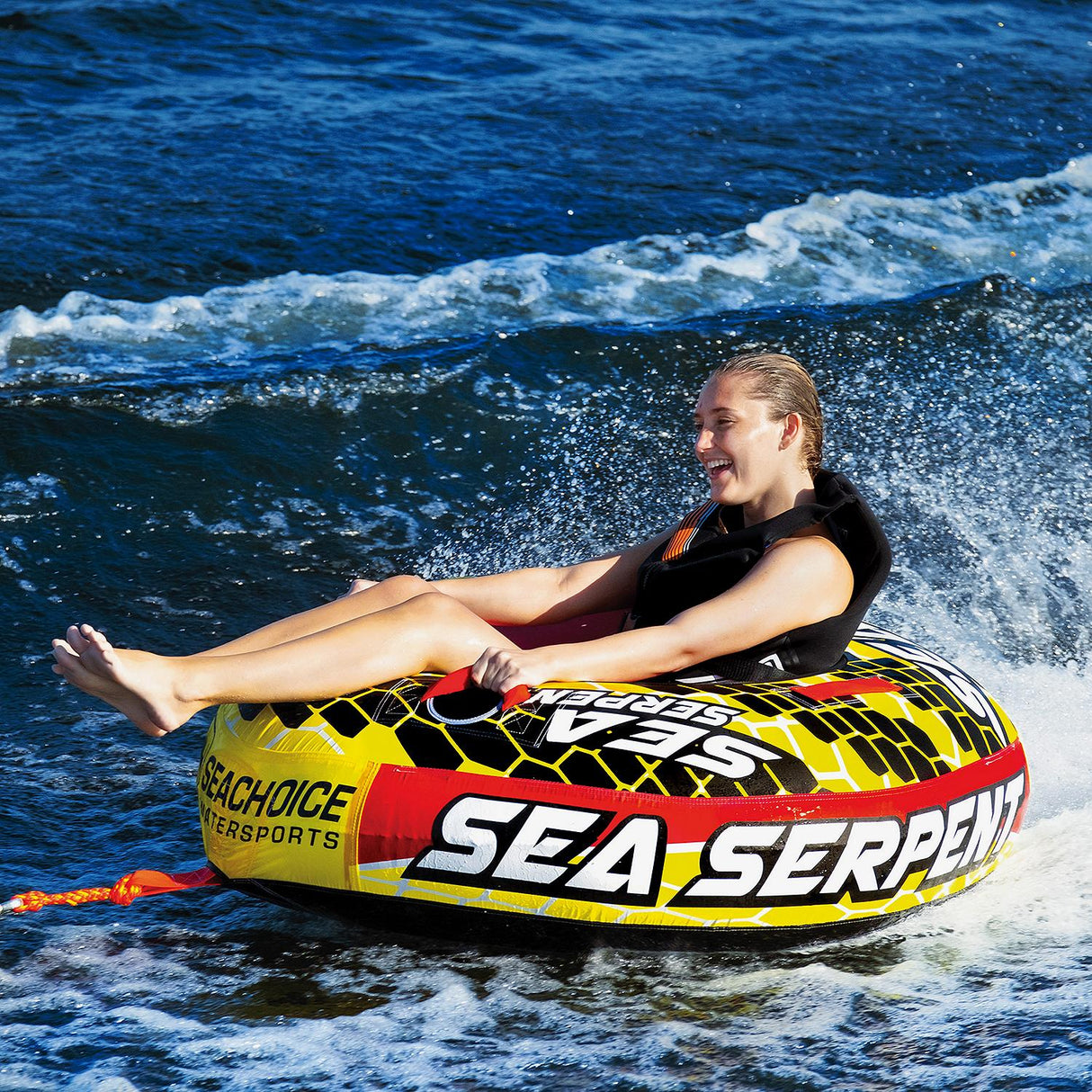 Seachoice 86901 Sea Serpent Towable Tube, Open Top Boat Tube w/ Reinforced Towing System, 1 Person, 50 In. X 48 In. - 50-86901 - official Seachoice product image 9