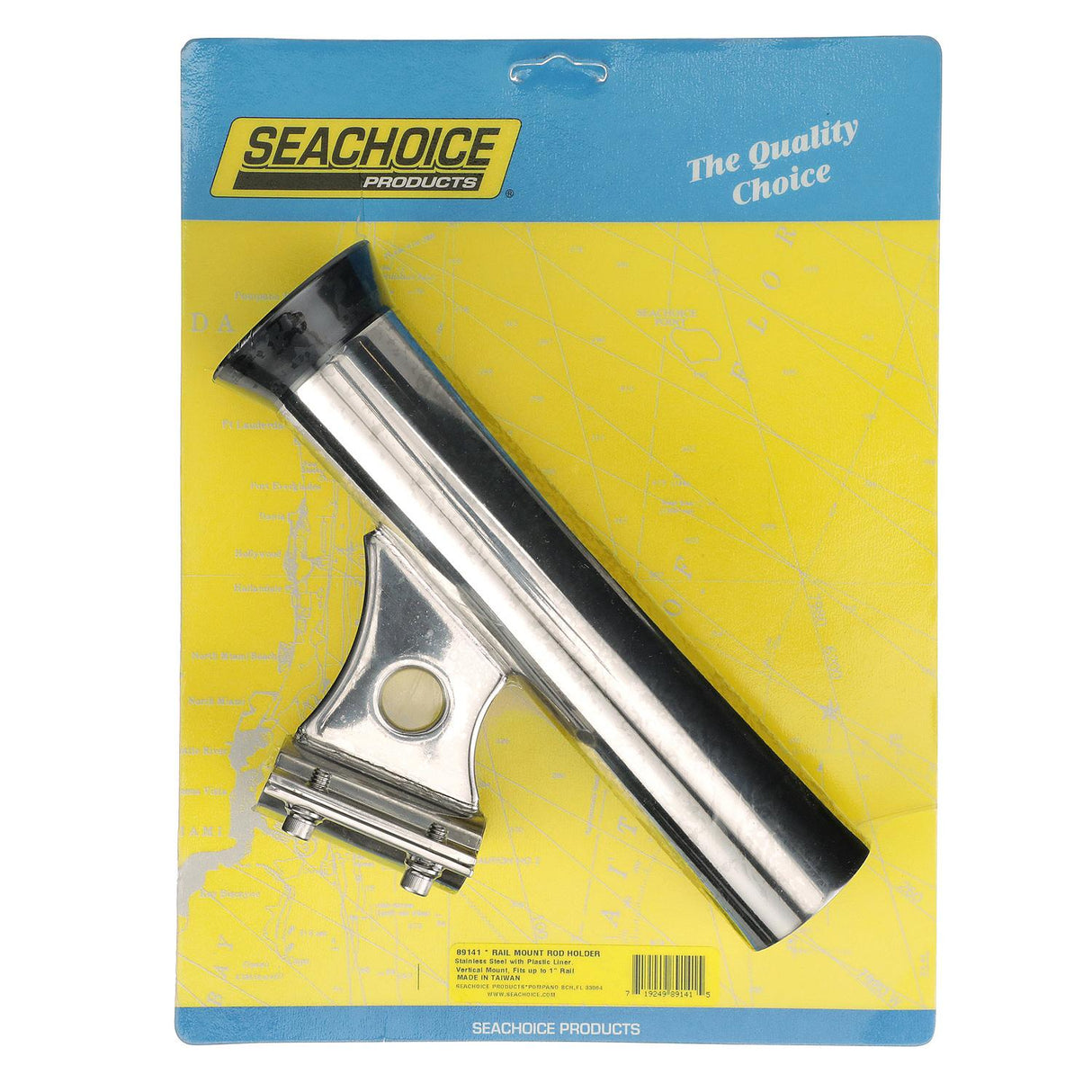 Seachoice Rail Mount Fishing Rod Holder, Mounts Vertically, Stainless Steel - 89141