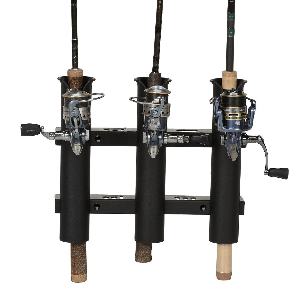 Seachoice Fishing 3-Rod Storage Rack, Holds 3 Fishing Rods with Slots for Knives and Pliers, Black - 89451