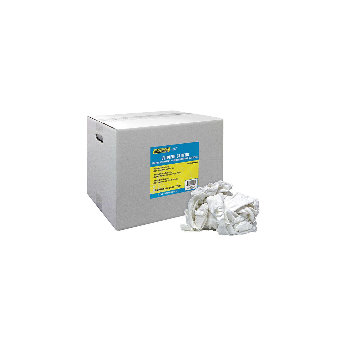 Seachoice 90008 Recycled White Knits Wiping Cloths, 20-lb. Box - 7402-25-SC