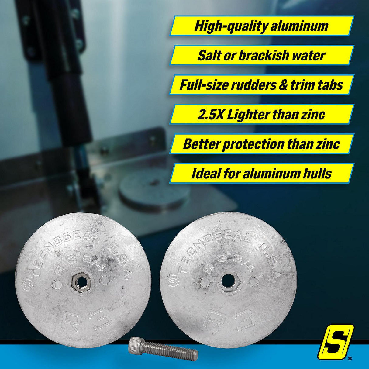 Seachoice 95607 Rudder & Trim Tab Anode w/Allen Screw, Aluminum, Model R3, Size 3-3/4" dia. x 1/2" - 95607 - official Seachoice product image 6