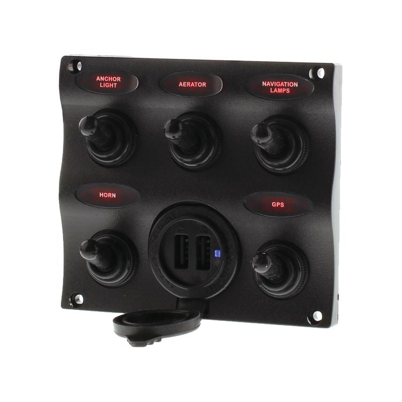 Seasense L.E.D. Wave Design Toggle Switch Panel with USB Charger Port (5 Gang) - 50031299 - image 2