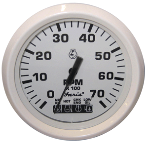 Faria Beede Instruments Faria Dress White 4" Tachometer w/Systemcheck Indicator - 7000 RPM (Gas) (Johnson / Evinrude Outboard) - 33150