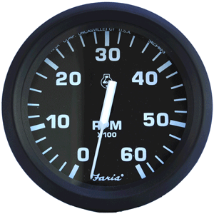 Faria Beede Instruments Faria Euro Black 4" Tachometer - 6,000 RPM (Gas - Inboard & I/O) - 32804