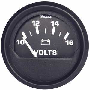 Faria Beede Instruments Faria Euro Black 2" Voltmeter (10-16 V) - 12821