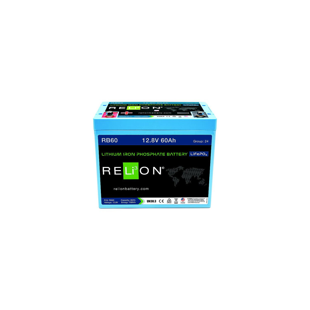 RELiON RB60 LiFePO4 Lithium Iron Phosphate 12V Battery, Group 24 - RB60