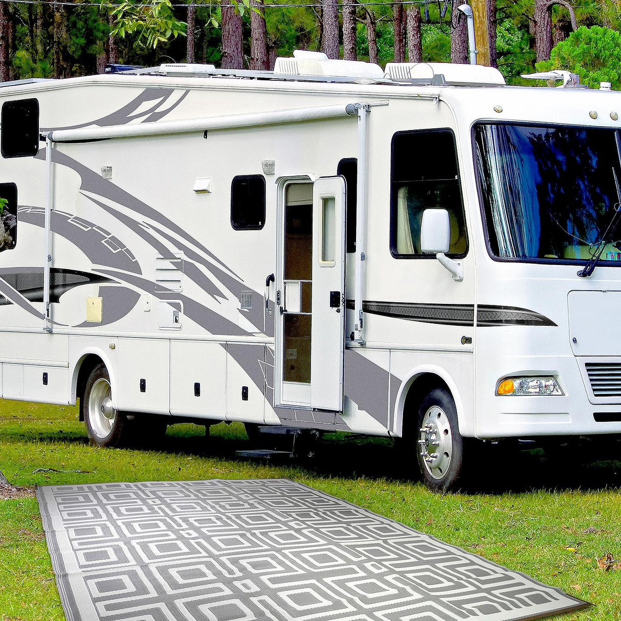 FulTyme RV 6067 Outdoor Patio Mat, Grey/Light Tan, 6' x 9' - 6 X 9 TOUPE/LIGHT GREY - official FulTyme RV product image 8