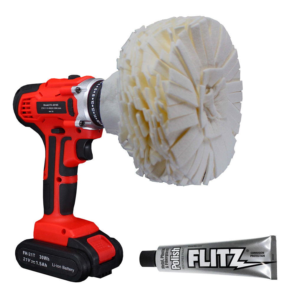 Flitz Buff Ball - Large 5" - White w/1.76oz Tube Flitz Polish - PB 101-50