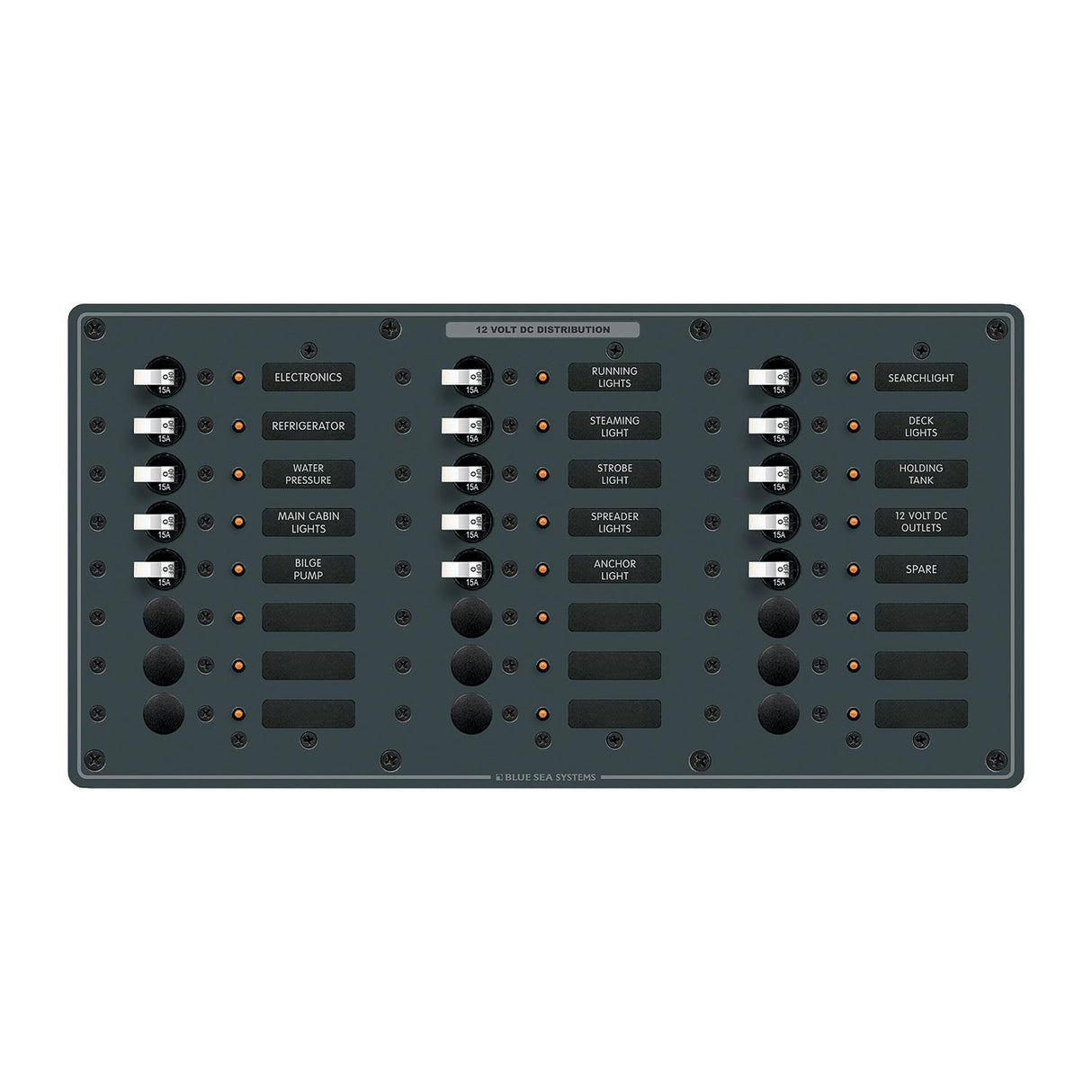 Blue Sea Systems 8264 Traditional Metal DC Circuit Breaker Panel - 24 Positions - 8264-BSS - image 1
