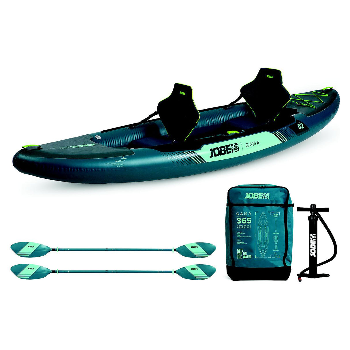 Jobe Sports Jobe 600025002PCS Gama Inflatable Kayak Package, 11ft11" length x 37" width, Atlantic Green - 600025002PCS