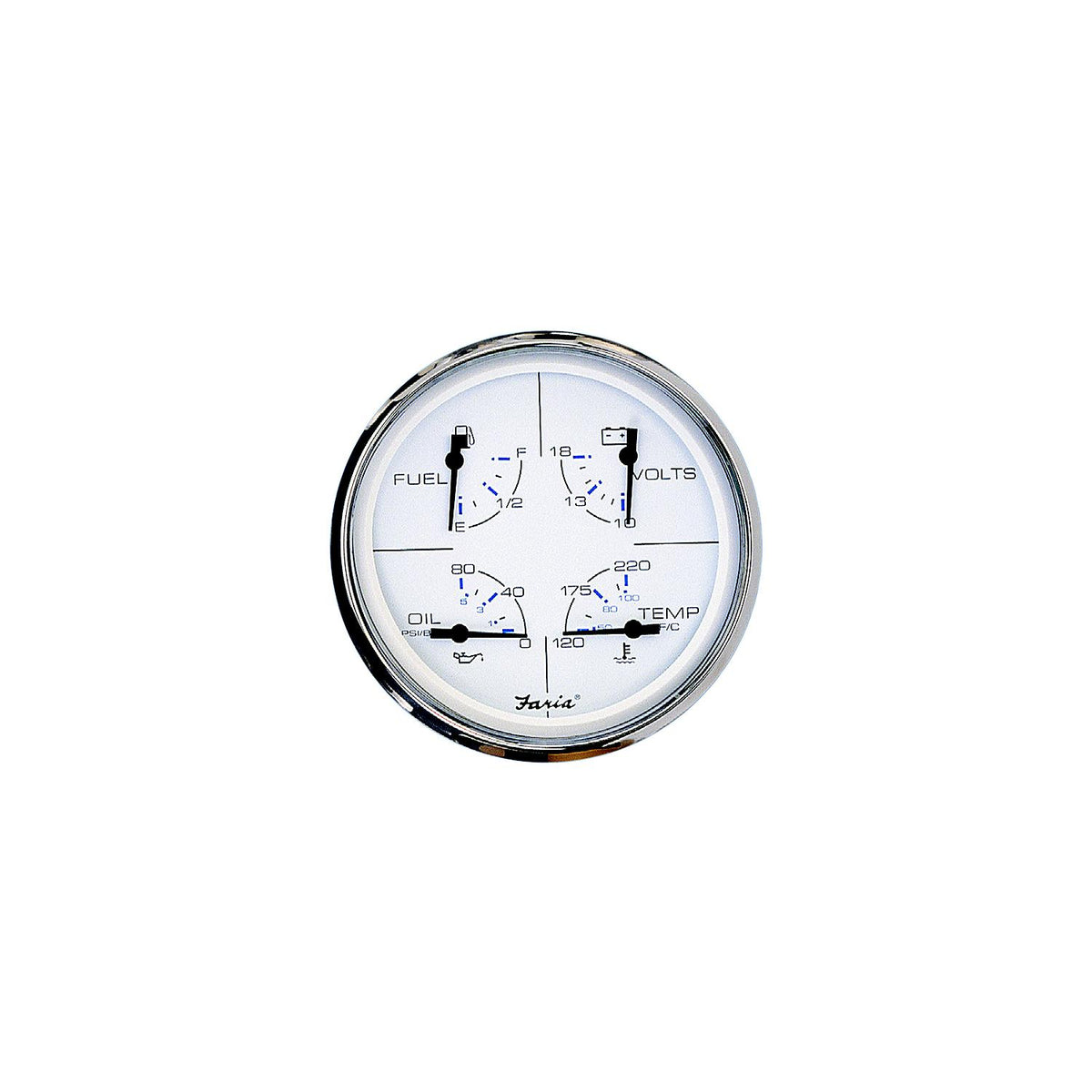 Faria Instruments Faria F33864 Chesapeake White Stainless Steel Multifunction Gauge: Fuel Level, Oil psi, Water Temp, Voltmeter - F33864 - official Faria Beede Instruments product image 3