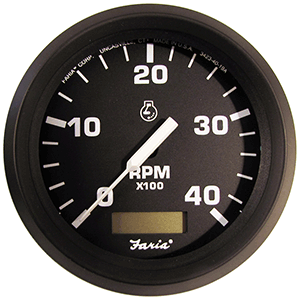 Faria Beede Instruments Faria Euro Black 4" Tachometer w/Hourmeter (4000 RPM) (Diesel)(Mech. Takeoff & Var. Ratio Alt.) - 32834