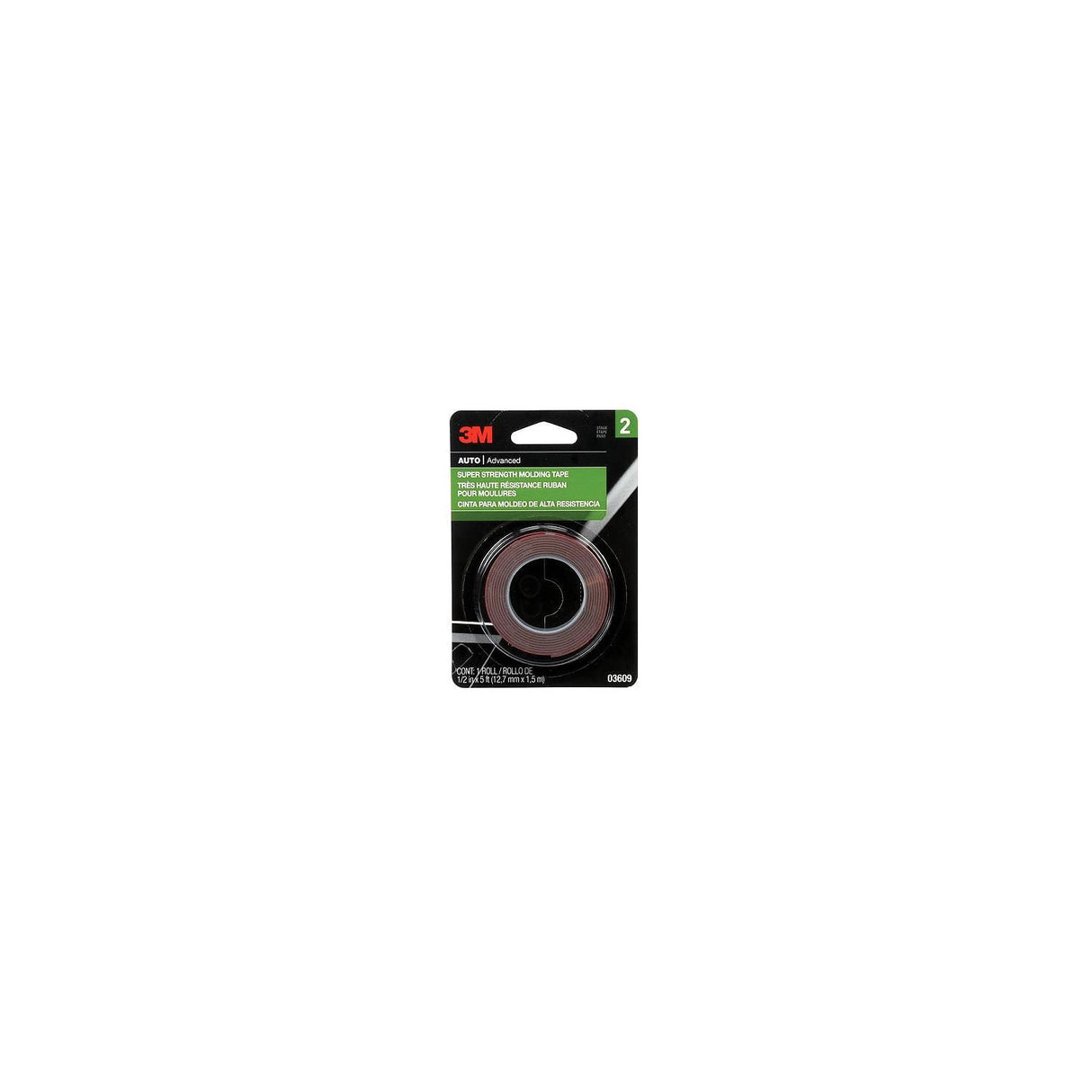 3M 03609 Super Strength Molding Tape, 1/2" x 5' - 7000000533